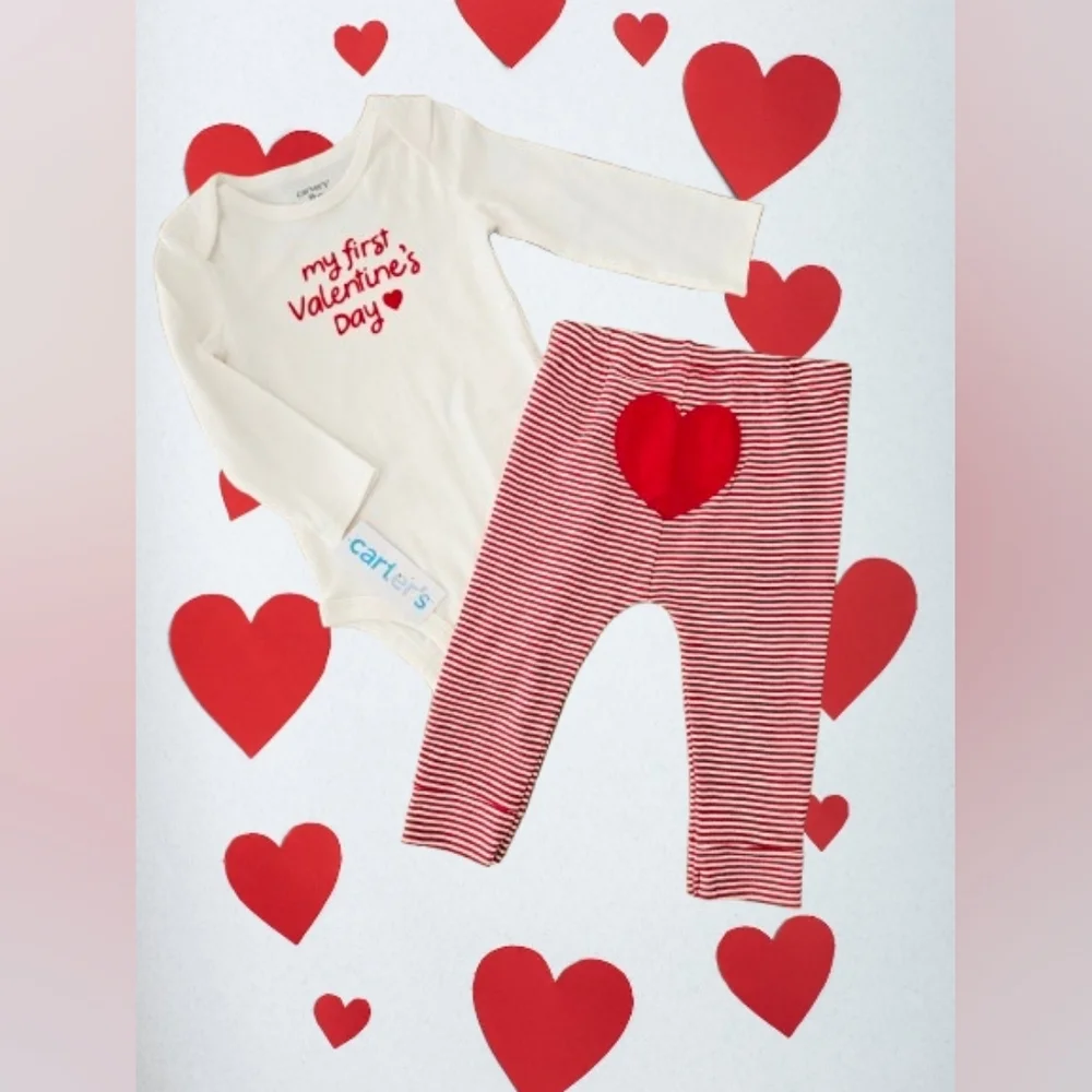 Carter’s Baby Girl Valentine Set 9M NWT Heart Print Bodysuit Leggings